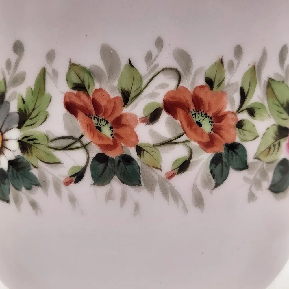 VA Portugal Pink Floral Garland Porcelain Cachepot Gold Gilt Trim Vintage